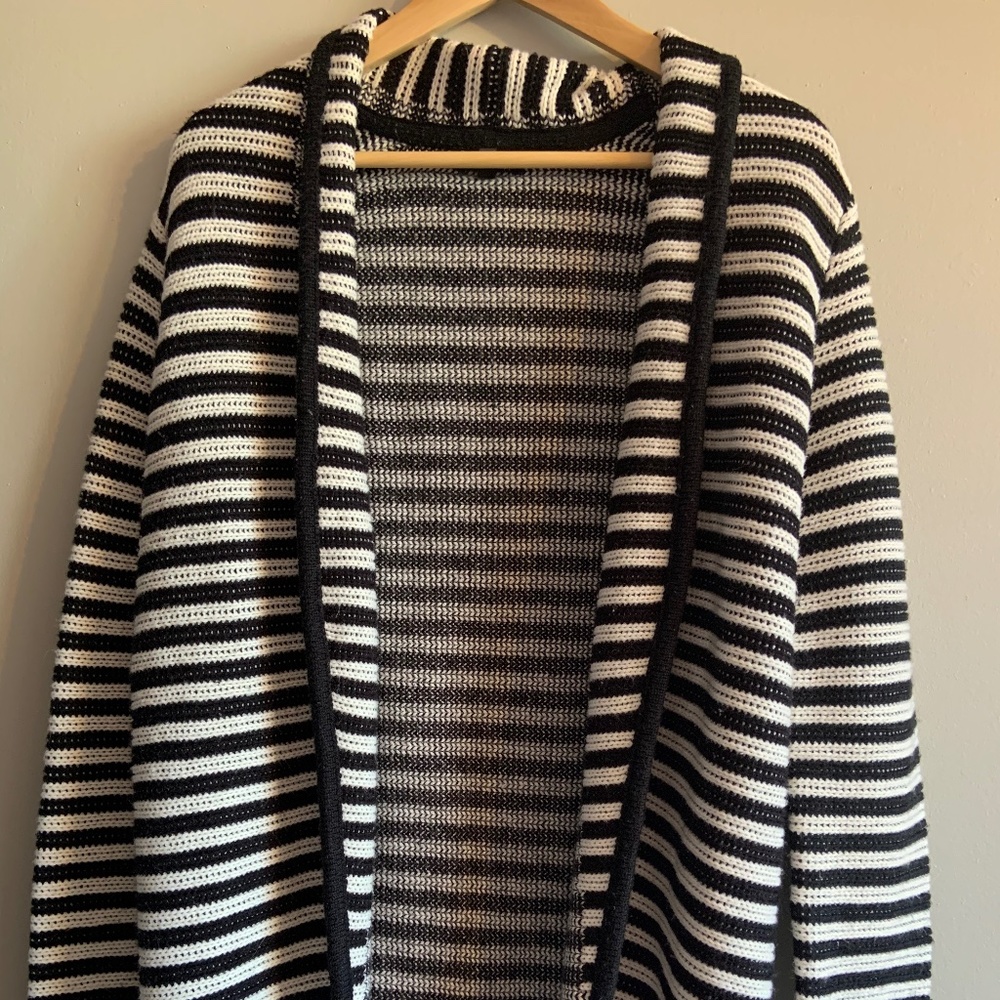 Black and White Striped Cardigan